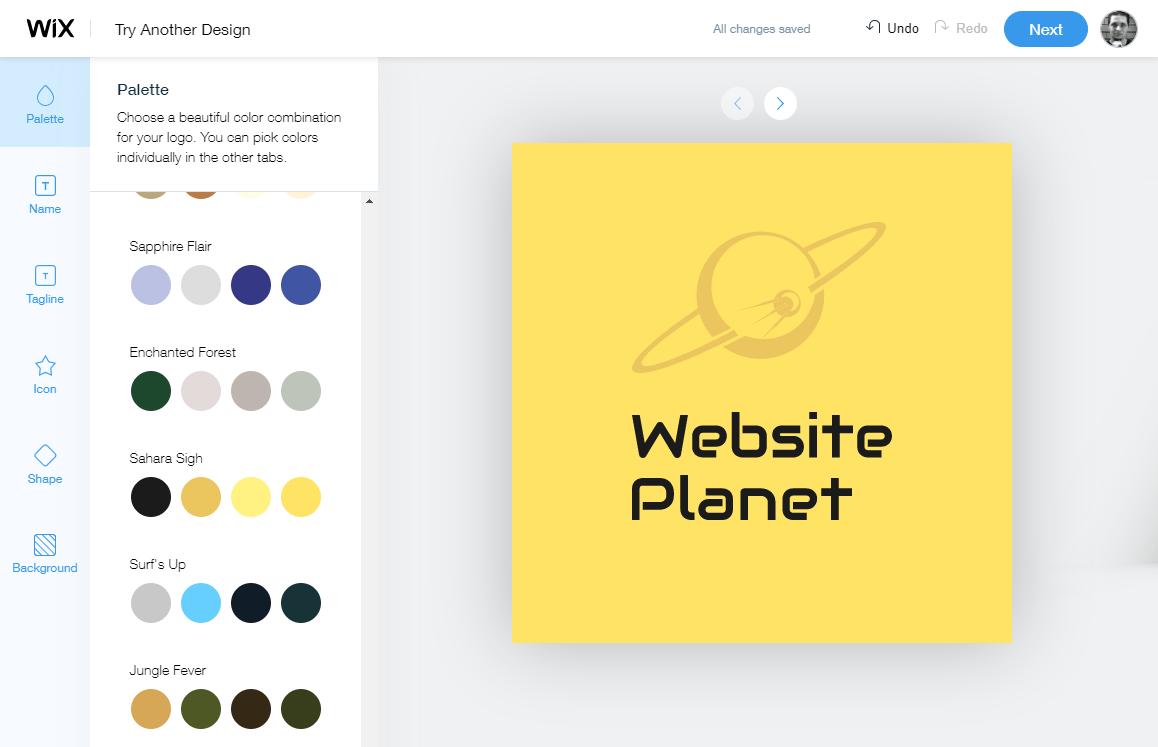 Wix Logo Maker color palettes - screenshot