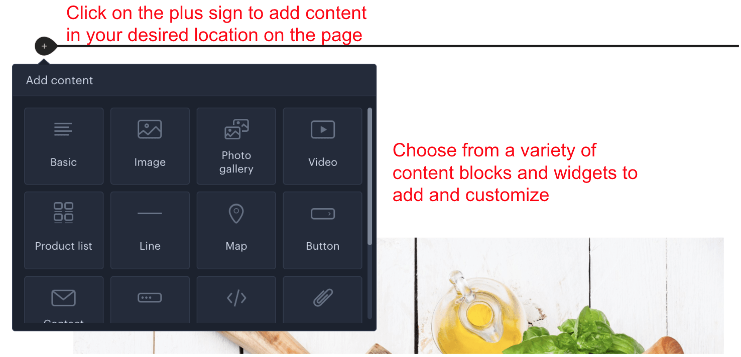 Content block options in Webnode editor